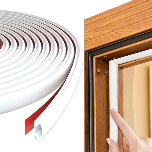 SIGANDG 6M Joint Porte Fenetre Isolation Froid et Phonique,Joint De Porte D'Entrée Caoutchouc Autocollant,Forme D Caoutchouc Joint de Porte,pour Joint Porte Entree, Fenetre(Blanc)