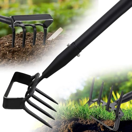 Garden Hoe, 124cm 2-in-1 Heavy Duty Hula Hoe Garden Tool for Weeding, Cultivator Stirrup Hoe with Adjustable Long Handle, Rake Gardening Tool for Loosening Pulling Weed