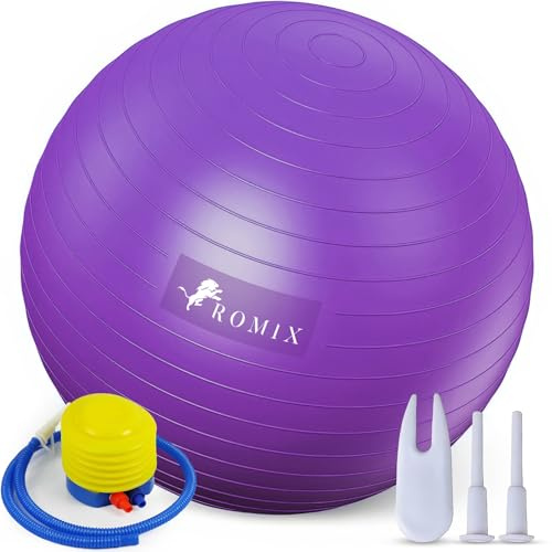 ROMIX Exercise Ball 65cm 55cm 75cm, Anti burst Pregnancy Ball with Hand Pump, Extra Thick Birthing Ball, Slip Resistant Fitness Swiss Yoga Gym Ball for Yoga, Labour, Pilates, Fitness, Stability