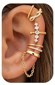 Dochais 5 Pièces Ear Cuff Or pour Femme Faux Piercing Oreille Boucle Oreille Sans Trou Manchette Oreille Femme Réglables Non Piercing Cartilage Clip Helix Boucles d'Oreilles pour Femmes D