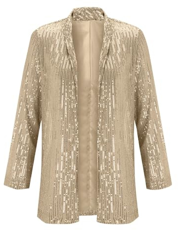 Generisk kavaj för kvinnor, elegant festlig glitter, paljettjacka för damer, glitterblazer med revers krage, paljettblazer, trendig kostymjacka, glänsande kavajjacka, karneval, kostym, enfärgad kofta