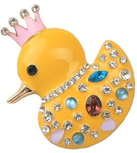Spilla giocosa a forma di anatra, corone, decorazione da donna, spilla elegante, indumenti, borse, cappelli, accessori, spilla con diamanti, Taglia unica, come descritto
