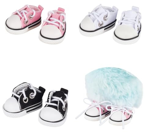 NBEADS 3 Paire 3 Couleurs Chaussures en Tissu pour Poupée, Baskets en Toile pour Mini Poupées Accessoires de Chaussures pour Habiller Les Poupées Vêtements de Rechange, 4.05x2.65x2.3cm