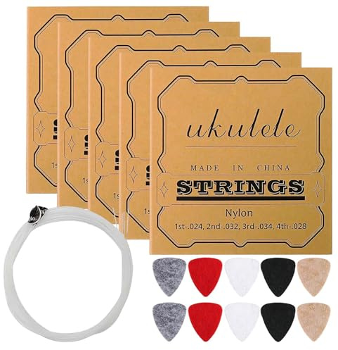 Cuerdas Ukelele Nylon – Pack 5 Juegos Repuesto | Accesorios Ukelele 4 Cueřdas Universales – Cuerdas Guitarra Duraderas para Práctica Concierto Estudio Escenario con Púas Fieltro