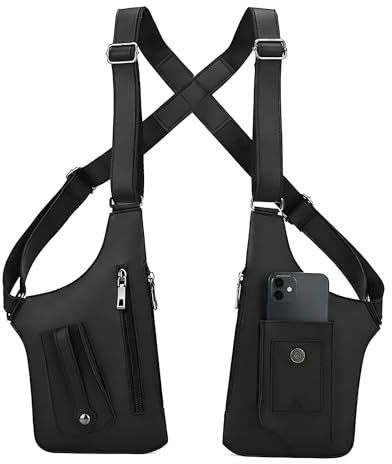 Uoocg Bolso de hombro y antebrazo para hombre de piel antirrobo con varios bolsillos y correas de hombro ajustables ocultas (negro)