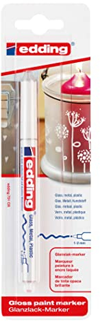edding 751 Glanzlackmarker - weiß - Packung mit 1 Lackmarker - Rundspitze 1-2 mm - Lackstift für Glas, Stein, Holz, Kunststoff und Papier - wasserfest, stark deckend