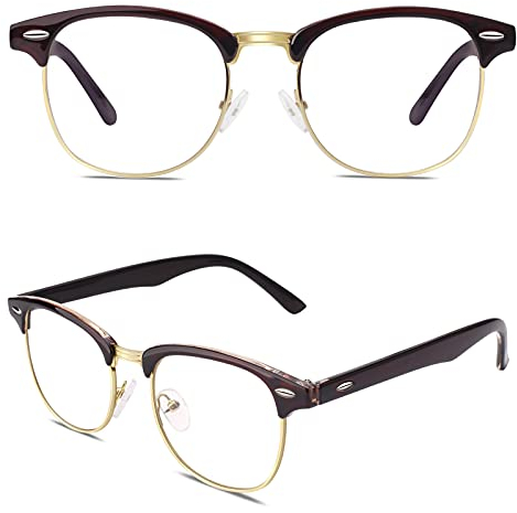 CGID Klassisch Halbrahmen Brille Ohne Stärke,Vintage Fake Nerd Brille Fensterglas Damen Herren 100% UV400 Schutz