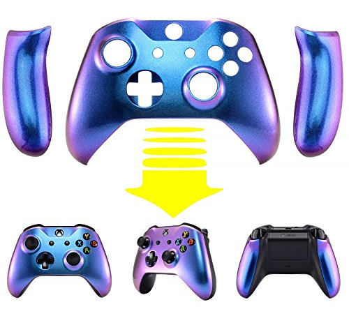 eXtremeRate Front Gehäuse & Griffe Hülle für Xbox One X/S Controller, Vorderseite Hülle & Grips Case Faceplate Ersatzteile für Xbox One S/X Controller Modell 1708-Lila Blau