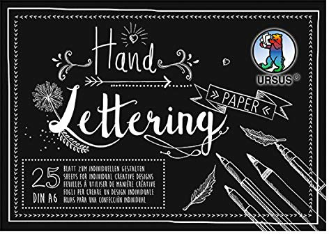 Ursus 24926490 - Carta per Lettering Manuale, Blocco con 25 Fogli di Cartone, 210 g/mq, DIN A6, Personalizzabile, Colore: Nero