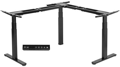VIVO Electric Triple Motor Height Adjustable 3 Leg Corner Desk Frame, up to 300lbs, Sit Stand Ergonomic L Shaped Frame Only, Black, DESK-V130EB