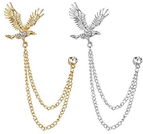Huture 2PCS Broche de Hombre Broches de Alfiler Blusas con Clip de Metal Clips Accesorios de Bufanda Agujas águila Clips de Cristal Ramillete de Insignia de Joyería de Moda Para Damas, Oro/Plata