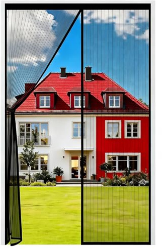Auxmir Fliegengitter Tür Magnet, Verdickt Insektenschutz Balkontür 140x240cm, Stärker Magnete, Klebemontage ohne Bohren, 4cm Breites Klettband, Langlebiger Vorhang für Balkontür Terrassentür, Schwarz