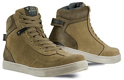 SHIMA SX-2 EVO Scarpe Moto Uomo - Stivali Moto in Pelle, Traspirante, Rinforzato con Supporto della Caviglia, Suola Antiscivolo, Impugnatura per il Cambio di Marcia (Marrone, 45)