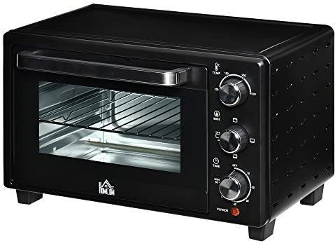 HOMCOM Mini four 1400 W 21 L - thermostat 230°C max - minuteur 60 min - 3 modes de cuisson - 4 accessoires inclus - acier inox. métal verre trempé noir