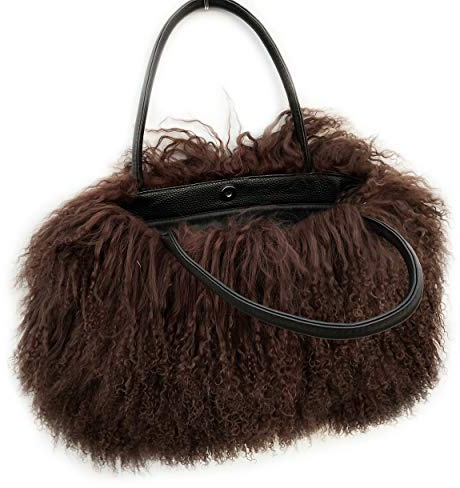 FINILUO Women Luxury Real Curly Mongolian Lamb Fur Purse Brown