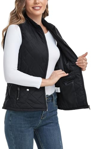 LONGKING 2025 Upgraded, Women's Outwear Vest With One Inner Pocket - Stand Collar Lightweight Zip Quilted Vest for Women