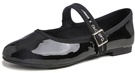 Feversole Women's Soft Breathable Belt Mary Jane Mujer Zapatillas Merceditas De Lona Mary Jane Patentar Negro 39