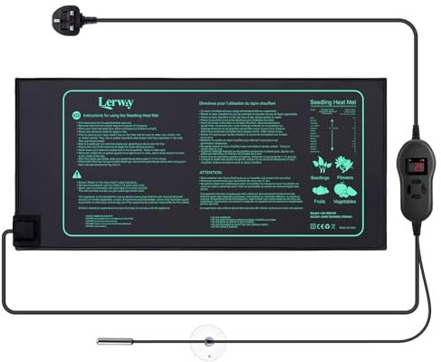 LERWAY Seedling Heating Mat with Digital Thermostat and NTC Probe 30W Warming Mat Waterproof Heat Mat for Plants Seedlings, Reptiles, Brewing Greenhouse Incubation 52cm x 25cm
