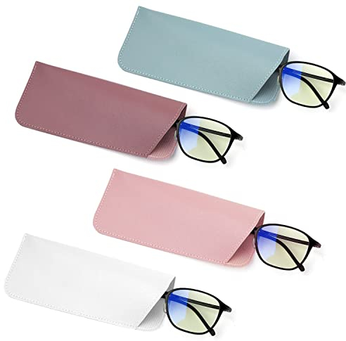 SAVITA 4St Weiches Leder Brillenetui, 6,1x15,3cm, Modern, Mehrfarbig, Tragbar, Flap Verschluss, für Damen Herren