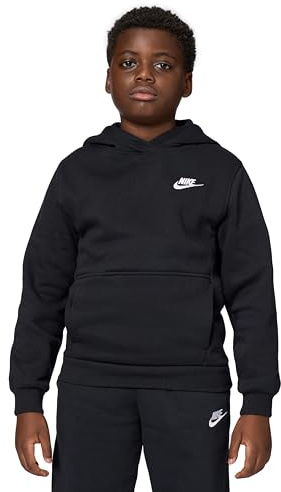 Nike Kid's Sportswear Club Fleece Pullover Hoodie, Black/White, Large
