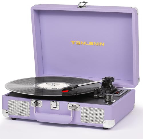 Vinylskivspelare vintage 3-växlad Bluetooth-resväska bärbar skivspelare med inbyggda högtalare, USB-inspelning, 33 45 78 varv/min bältesdriven LP-spelare stöder RCA Out AUX-in hörlursuttag, lila