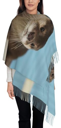 LAMAME Magic Blue Fox Schal mit Quasten, Fransenschal, Kaschmir, Schal, Niedlicher Otter, One size