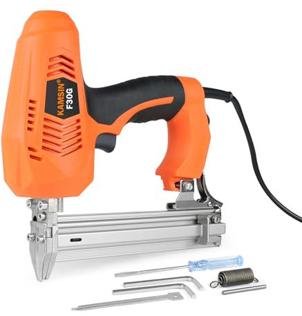 KAMSIN F30G - Clavadora eléctrica de calibre 18, 3/8 a 1-3/16 pulgadas (10-30 mm), pistola de clavos eléctrica con diseño de bozal separado para muebles y carpintería