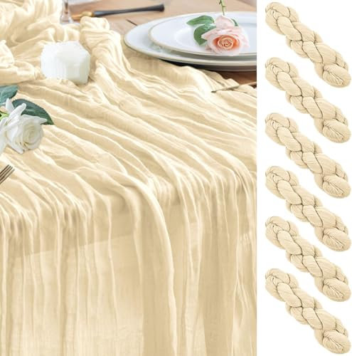 Chemins de Table en étamine en Ivoire,6 PCS 90 x 300cm Boho Gaze Etamine à Fromage Beige Chemin de Table,pour Décoration de Table Intérieur Vacances Mariage Fête Anniversaire Décor