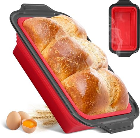 Toptrend Silicone Bread Loaf Tin with Metal Reinforced Frame, Nonstick Bread Tin for Oven, Rectangular Bread loaf Tin for Baking, Brownies and Meatloaf (Red)