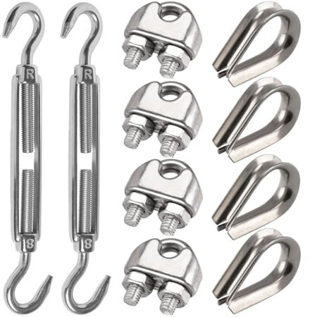 10Stk Seilspanner Edelstahl, Drahtspanner, Spannschloss, M8 Verstellbare Drahtseil Spanner, Mit Drahtseilklemme Drahtseil Kauschen für Drahtseil, Sonnensegel, Zaunspanner, Wäscheleinenspanner, CC-Typ