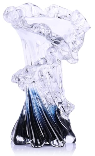 Jarrón de Vidrio Azul soplado a Mano, Hermoso jarrón de Cristal oceánico para Centro de Mesa del hogar, Mesa de café, Sala de Estar, decoración de Oficina