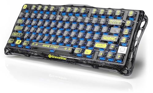 GravaStar Mercury K1 Lite Teclado mecánico Gaming 75 % con Bluetooth 5.0/2.4G/USB-C, Teclado inalámbrico RGB de Tres Modos, con interruptores Intercambiables, PC/Mac/Xbox (Negro Transparente)