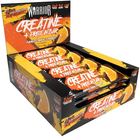 Warrior RAW Creatine Protein Bar, 20g High Protein Oat Flapjack With 3g Creatine, Low Sugar Protein Bar, Gym Snack For Muscle Growth & Recovery, Pre Or Post Workout, 12 x 75g(Chocolate Orange)