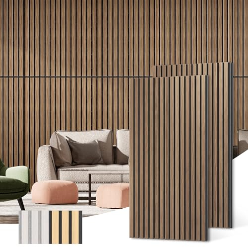 Acoustic Wood Wall Panels, 2-Pack 45.3 x 23.6 Soundproof Wall Panels, Wood Slat Wall Panels for Wall Decor, Walnut