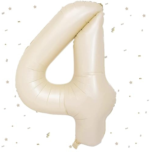 Globo en forma de figura 4, beige, blanco crema, blanco arena de 101 cm, inflable de helio, decoración para el 4º aniversario de niños, niñas y niños.