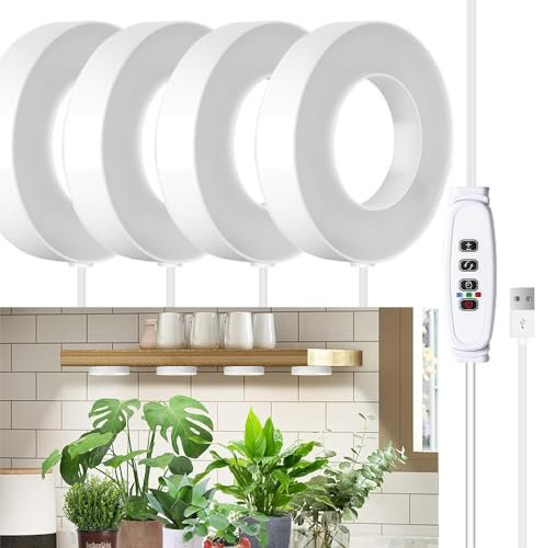 Afenau Lampe Horticole LED Spectre Complet, Lampe Plante Interieur 92 LEDs, 3/9/12H Timer, 3 Couleurs, 10 Dimming, Lampes de Croissance Horticoles pour Petites Plantes (4 Têtes)