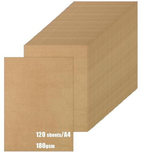 Kraft Paper Brown Card A4, 120 Sheets 180gsm/65 lb Kraft Card Stock, Heavy Construction Paper for Card Making Printing Craft Drawing Scrapbooking Cutting