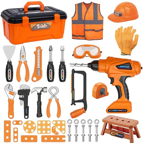 Magic4U 49PCS Werkzeugkoffer Kinder,Werkzeugkasten,Bauwerkzeug Spielzeug