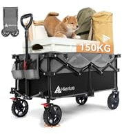 HIKENTURE Carro plegable de 135 l, carro plegable de 150 kg, carro de transporte plegable con Bremen, carro de mano plegable para camping, playa, carrito de la compra, color negro y gris
