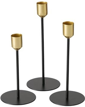 Boltze Cosima 2049897 Lot de 3 Chandeliers Design Moderne Noir/doré pour Bougies Coniques, bougeoirs, Accessoires pour Bougies