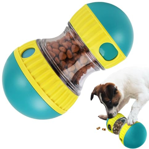 Interactive Dog Feeder Toy, Slow Feeder Dog Treat Dispenser, Rolling Adjustable Dogs Food Dispenser, Adjustable Food Dispensing Reduce Boredom Improve IQ Puzzles Feeder for All Dogs(Green)