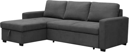 Shiito | Modelo Corleone - Sofá Chaise Longue de 3 Plazas Reversible con Espacio de almacenaje | Se Convierte en Cama | Diseño Sofisticado y Confortable | 229 x 93 x 93 cm - Tapizado en Gris Oscuro