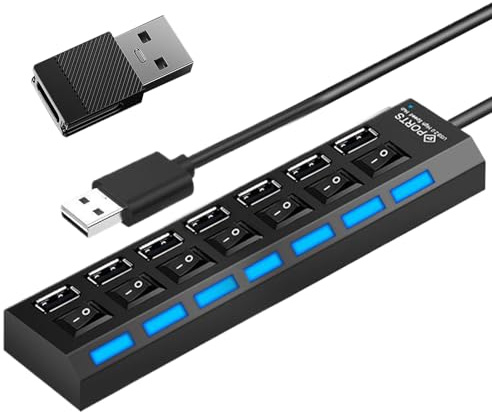 USB Hub För Bärbara Datorer Flerports Dataöverföring | Bärbar USB-med Oberoende Knapp för Videoredigering och Distansarbete och Hemma och Klassrum och Spelsetup och Studio och