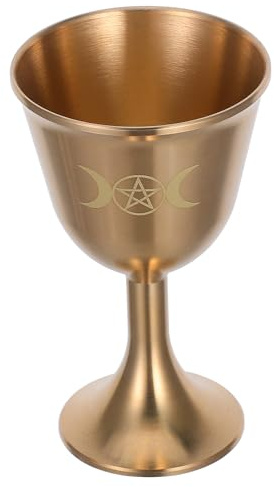 Amosfun Calice en Laiton Grosse Taille Pentagramme, Tasse à Pied pour Offrandes D'eau, Coupe Rituelle Décorative Triple Lune pour Autel et Cérémonies, Gobelet Métallique Vintage