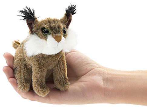 Folkmanis Mini Bobcat Finger Puppet, Brown, White, 1 EA