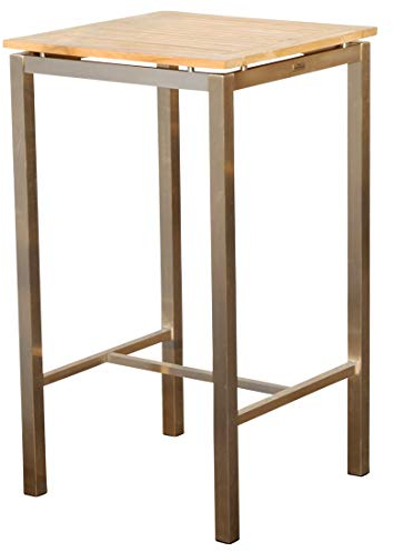ALEOS. Edelstahl Teak Bartisch 60x60 cm Holztisch Stehtisch Tisch Massive Ausführung A-Grade Teakholz Serie: MEXIKO