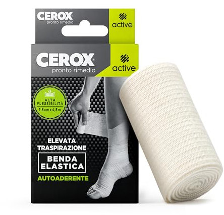 CEROX Active, Benda Elastica Autoaderente - Elevata Traspirazione ed Alta Flessibilità - Ideale per lievi traumi, bendaggi leggeri e fissaggio di medicazioni - Applicazione semplice ed immediata