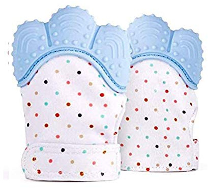 Ruiuzi Silicone Teether Glove,Food Grade Baby Teething Mitten - Prevent Scratches Protection Gloves Soothing Pain Relief Mitt Stimulating Teething Toys for Baby(Blue)