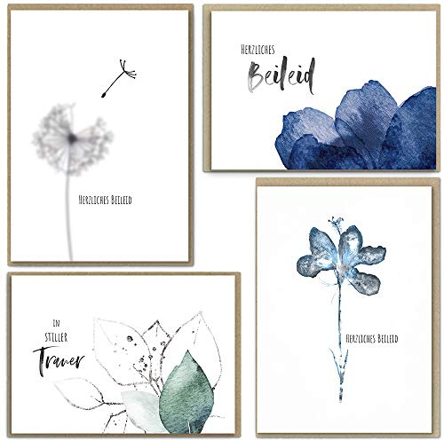 beriluDesign Trauerkarten mit Umschlägen, 8 Klappkarten und 8 Briefumschläge aus Kraftpapier