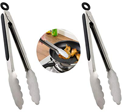 Wenlai 2 Pezzi Pinze da Cucina in Acciaio Inox, con Impugnatura Antiscivolo in Silicone, Pinze da Buffet Clip di Bloccaggio Intelligente, per Grigliate, Cucinare, Insalata, Frittura, Pane, Bistecca